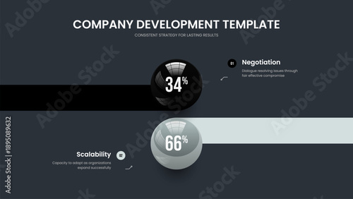 Minimalist Performance Slideshow Template Vector Illustration. Financial Development 2 Step Infographic Presentation Design. Advertising Report Two Option Graph Frame Layout.