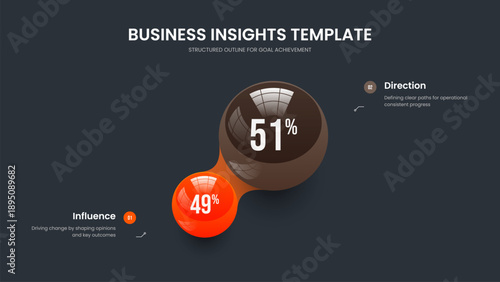 Market Report Slideshow Template Vector Illustration. Advertising Portfolio Two Step Chart Presentation Design. Project Strategy 2 Element Graph Frame Layout.