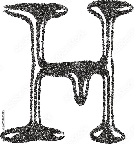 Drippy letter H y2k retro stipple art letter brutalist halftone vector png transparent, liquid 2000s photocopy effect tattoo aesthetic