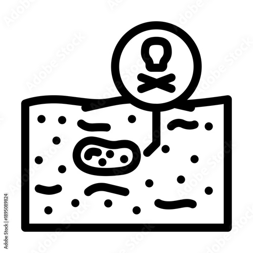 Contaminated soil showing a hazardous icon indicating danger and pollution, with harmful elements affecting the environmental health and posing toxicity risks underground