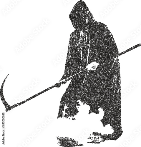 Reaper y2k retro stipple art evil brutalist halftone vector png transparent, dark 2000s photocopy effect tattoo aesthetic