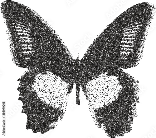 Butterfly y2k retro stipple art wings brutalist halftone vector png transparent, insect 2000s photocopy effect tattoo aesthetic