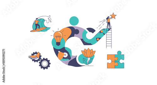 Vector illustration of people working together to achieve goals