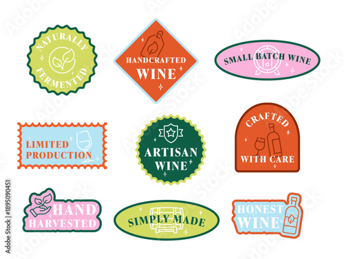Wine sticker templates that reflect various aspects of wine production and highlight the quality of the winery s products.