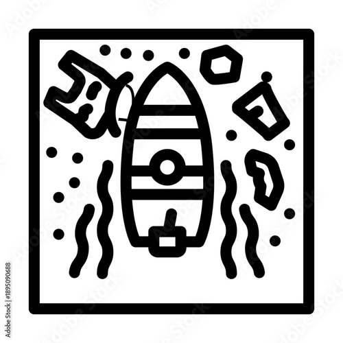 Garbage and plastic waste floating alongside a small boat in polluted ocean water, highlighting a global environmental issue and the impact of human activity on aquatic ecosystems