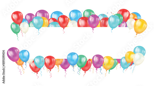 Colorful balloon borders with festive confetti vector illustration
