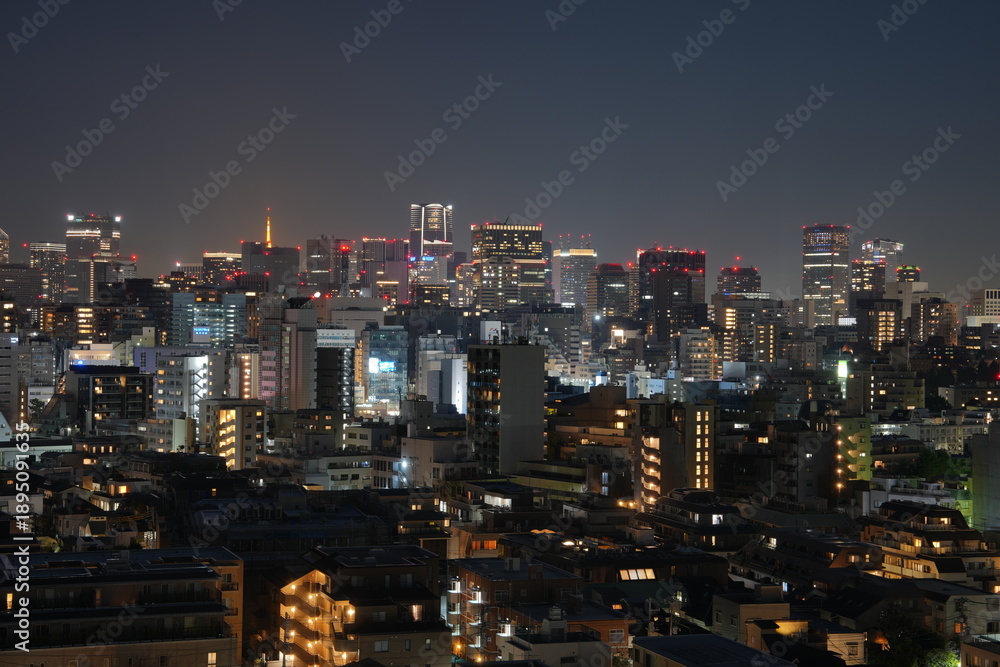 Fototapeta premium 東京タワーと六本木ヒルズが映える夜の東京 ― ネオンと高層ビルが作る都会の光景
