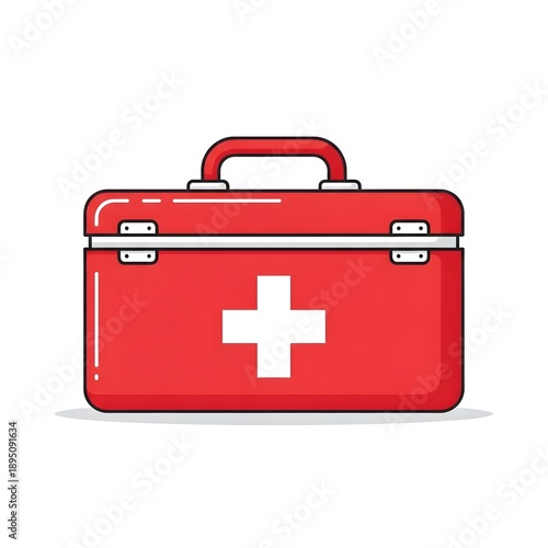 A red first aid kit with a white cross on a plain background