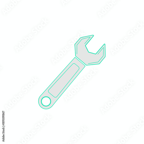 Stylized openended wrench outline with light gray fill and cyan border