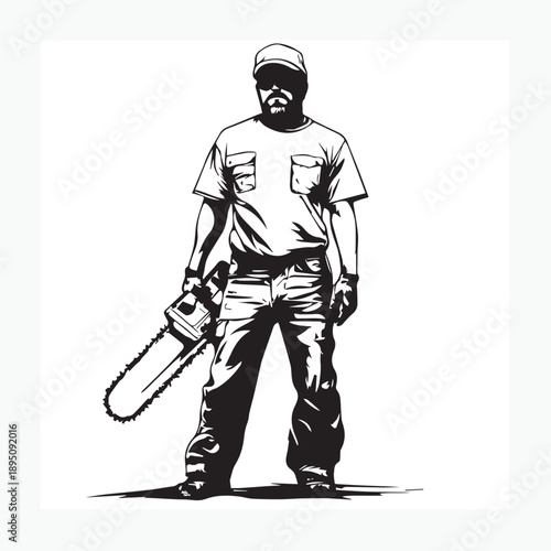 vector illustration of a man with a chainsaw