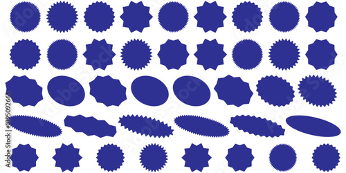 Set of red starburst, sunburst badges, Sale sticker, price tag, starburst icon set , Circle sticker set. Wavy edge promo red badges. Star burst shape tags for price. Red sale tag