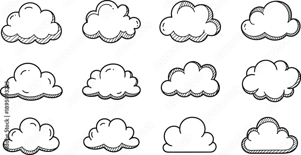 Obraz premium Cartoon cloud silhouettes collection whimsical sky elements for design projects