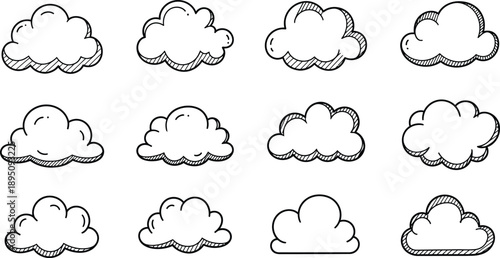 Cartoon cloud silhouettes collection whimsical sky elements for design projects