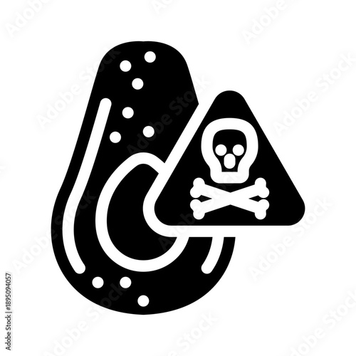 Avocado with skull and crossbones warning glyph, symbolizing food toxicity, danger and caution for unsafe consumption, health risk and food safety alert