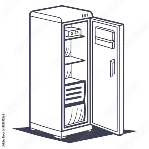 Open refrigerator with shelves