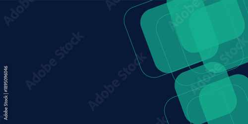 Abstract blue horizontal banner background with shining blue and green geometric square shapes. Suitable for headers, covers, presentations, companies, websites, vector illustration.