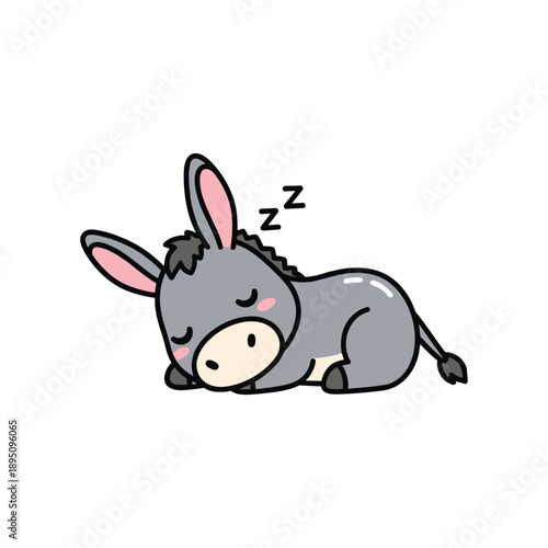 Cute cartoon donkey sleeping peacefully with dreamy zzz illustration isolated on white background