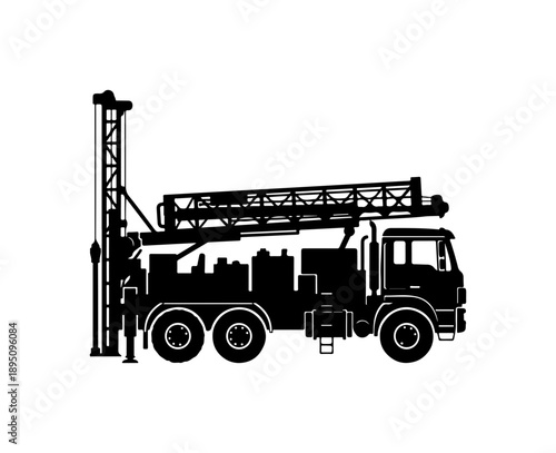 Black Silhouette of a Drilling Rig Truck