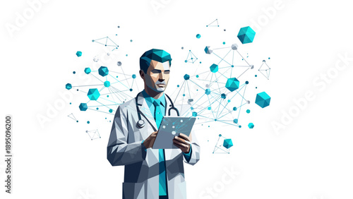 Futuristic medical professional analyzing global data with polygonal network