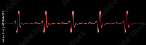 Vector illustration of realistic glowing pulse line representing heartbeat and heart rate. Luminous cardiogram waveform symbolizing medical monitoring and modern healthcare technology