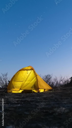 Vertical Camping Tent Starry Night Sky Timelapse with Twinkling Stars