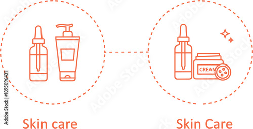 Skin care cosmetic product comparison line illustration with serum lotion cream packaging icons for beauty routine design