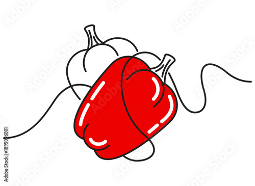 Red paprika line icon in elegant outline decoration