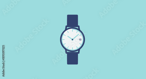 A minimalist wristwatch illustration on a light blue background.