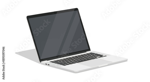 Modern laptop computer with blank screen on white background.