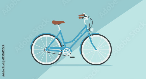 Light blue vintage city bike illustration on a pastel background.
