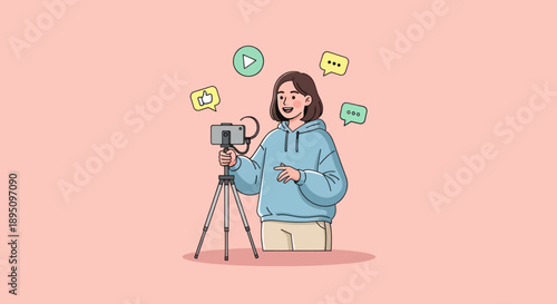 Young woman creating video content for social media.