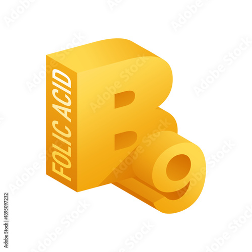 Vitamin B9 folic acid - isometric 3D emblem