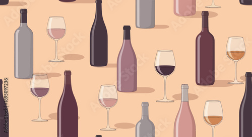 Elegant wine bottle and glass seamless pattern