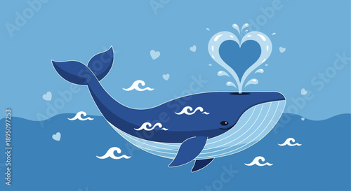 Blue Whale Spouting Heart Water Vector