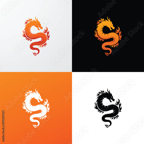 Golden Dragon with Fire Logo Design Variations on Backgrounds
