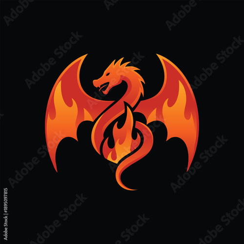 Orange Flame Dragon Illustration on Black Background