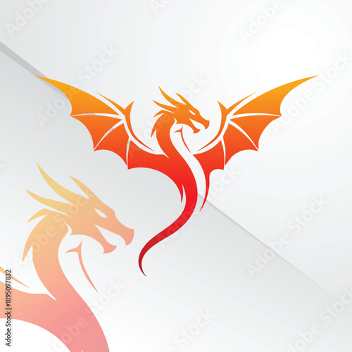 Orange Red Dragon Flying Illustration with Gradient Effect