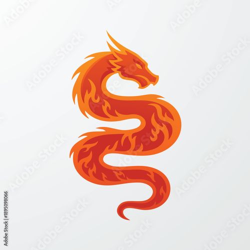 Vibrant Long Dragon Fire Orange Logo Illustration on White Background