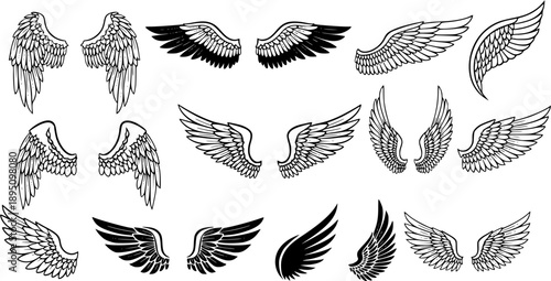 Angel wings Vector Black Silhouette Design