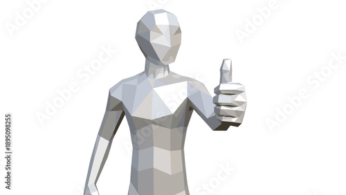 Geometric abstract human figure giving thumbs up gesture in low poly art style