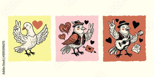 Vintage Birds of Love and Peace: Valentine's Day Doodle Art Collection