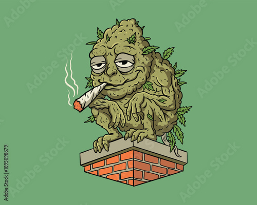 Grotesque Stoner Cannabis Bud Mascot Smoking