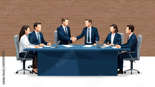 Business team meeting with handshake in modern office setting