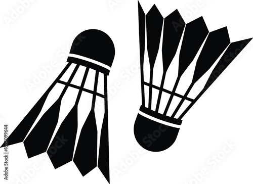 Badminton shuttlecock silhouette icon set with feather birdie sports equipment symbols in black flat style
