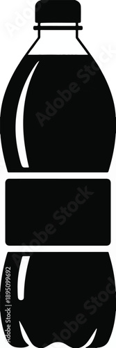 Black silhouette of a plastic water bottle with a highlight on the right side drink beverage