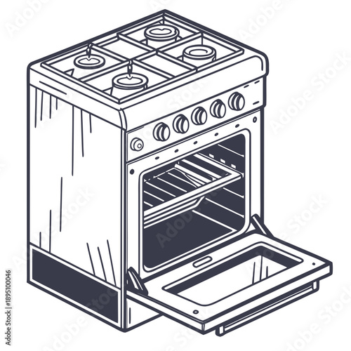 Modern gas oven with open door