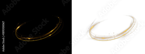 Abstract gold twirl effect forms a radiant spiral with magic dust. Dynamic curves add depth and festive brilliance. Perfect for motion design and celebration graphics.