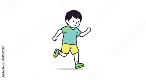 Happy little boy running with a cheerful expression in a simple illustration.
