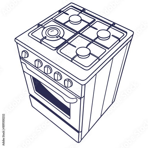 Modern gas stove with four burners and oven