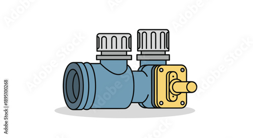 Illustration of a water pipe fitting with valves on a white background